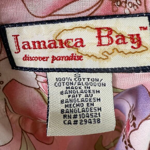 Jamaica Bay size small cotton button up pink floral top coastal botanical #3972 - Picture 6 of 8